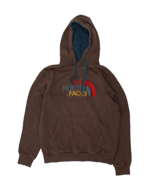THE NORTH FACE Mens Graphic Hoodie Jumper Medium Brown Cotton Hoodie with Hem Frayed Vintage Worn