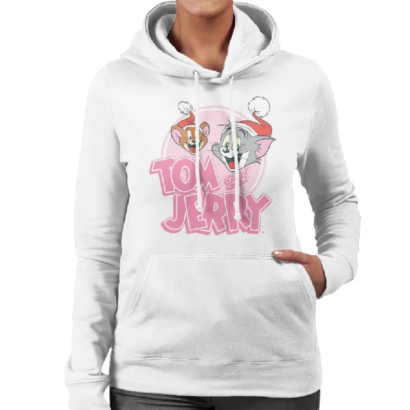 Tom and Jerry Christmas Wearing Festive Hats Women's Hooded Sweatshirt Hoodie with Cuffed Sleeves Snug Secure Tom and Jerry Christmas Wearing Festive Hats Women's Hooded Sweatshirt Hoodie with Cuffed Sleeves Snug Secure