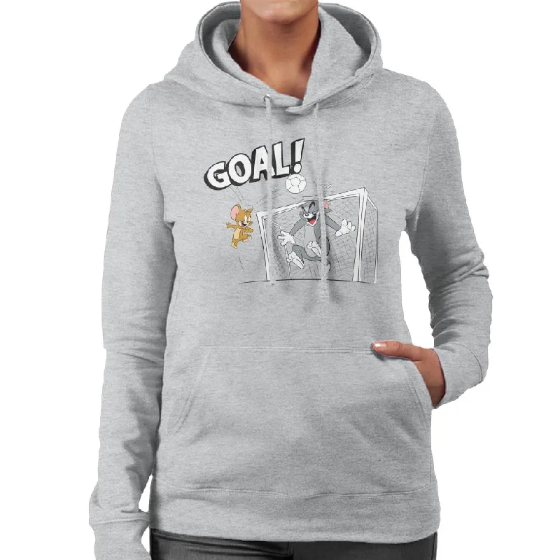 Tom and Jerry Football Back Of The Net Women's Hooded Sweatshirt Hoodie with Metallic Shiny Futuristic