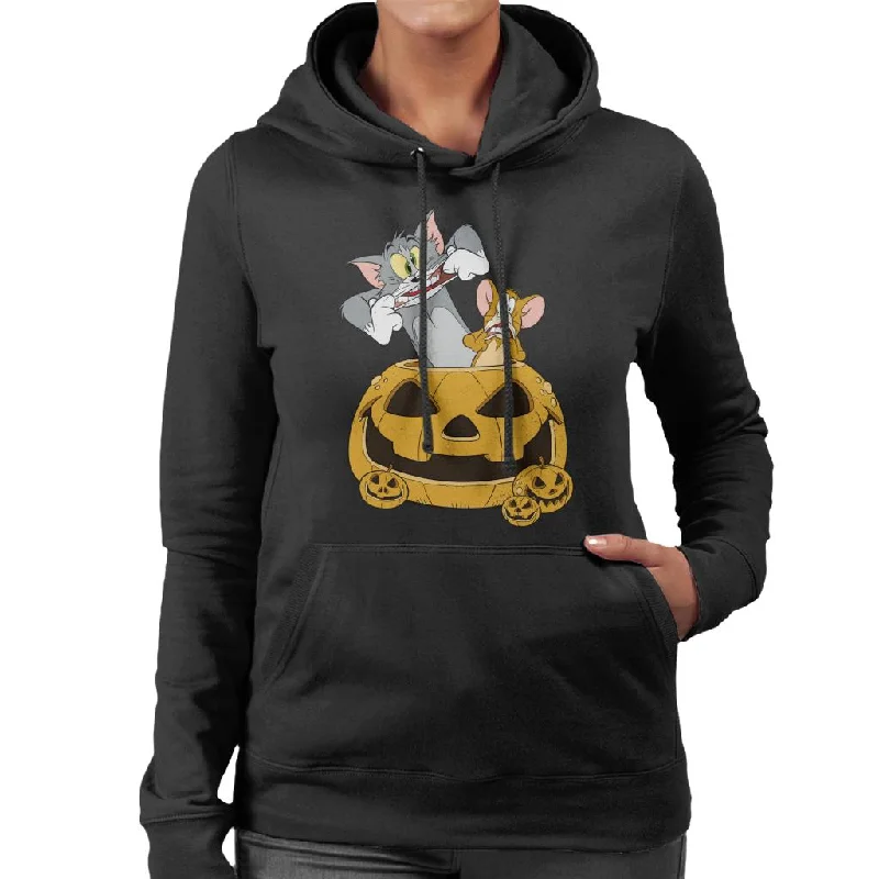 Tom and Jerry Halloween Pumpkin Face Women's Hooded Sweatshirt Hoodie with Drawcord Adjustable Secure Tom and Jerry Halloween Pumpkin Face Women's Hooded Sweatshirt Hoodie with Drawcord Adjustable Secure
