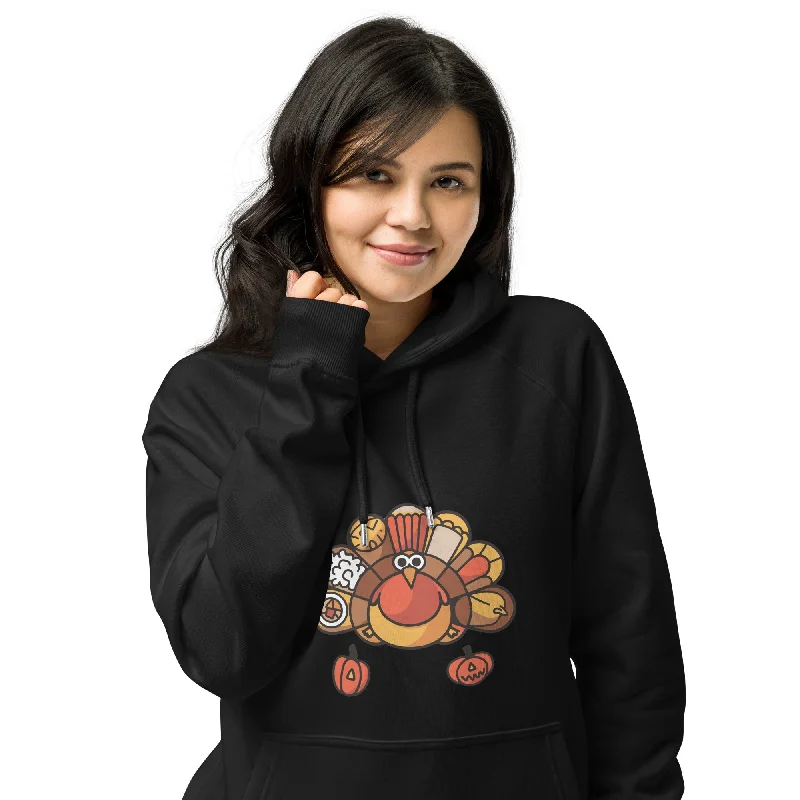 Turkey Feast Graphic Women Eco Raglan Hoodie Hoodie with Drawcord Adjustable Secure