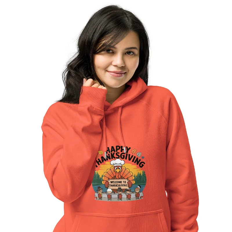 Welcome To Thanksgiving Graphic Women Eco Raglan Hoodie Hoodie with Half-Zip Sporty Casual Welcome To Thanksgiving Graphic Women Eco Raglan Hoodie Hoodie with Half-Zip Sporty Casual
