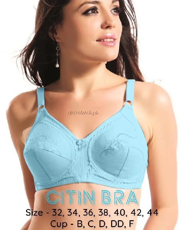 Citin Bra - Flourish - Sky Blue Bra - Non Padded & Non Wired Bra - Minimizer Bra Trendy Lace Bra