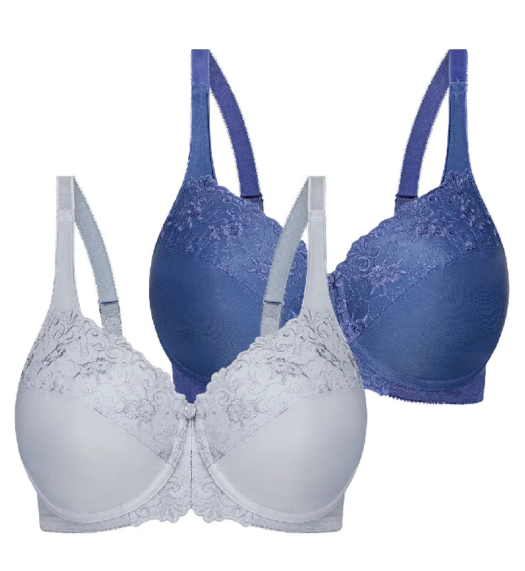 EMBROIDERED MINIMISER TWIN PACK UNDERWIRED BRA Soft Mesh Bralette