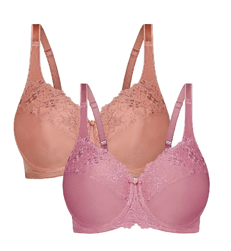 EMBROIDERED MINIMISER TWIN PACK UNDERWIRED BRA Seamless Push-Up Bra