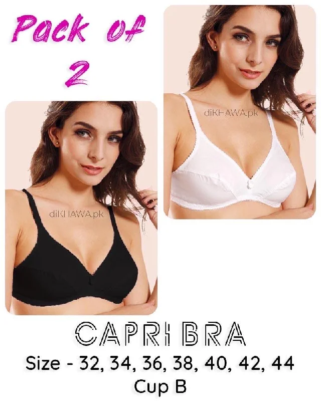 Pack of 2 - Capri Bra - Flourish - Non Padded & Non Wired Basic Cotton Bra Supportive Cotton Bra