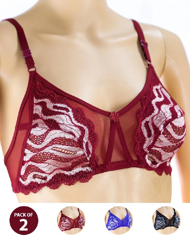 Pack of 2 Madam Bra - Limca - Non Padded Bra - Non Wired Bra Floral Lace Bra