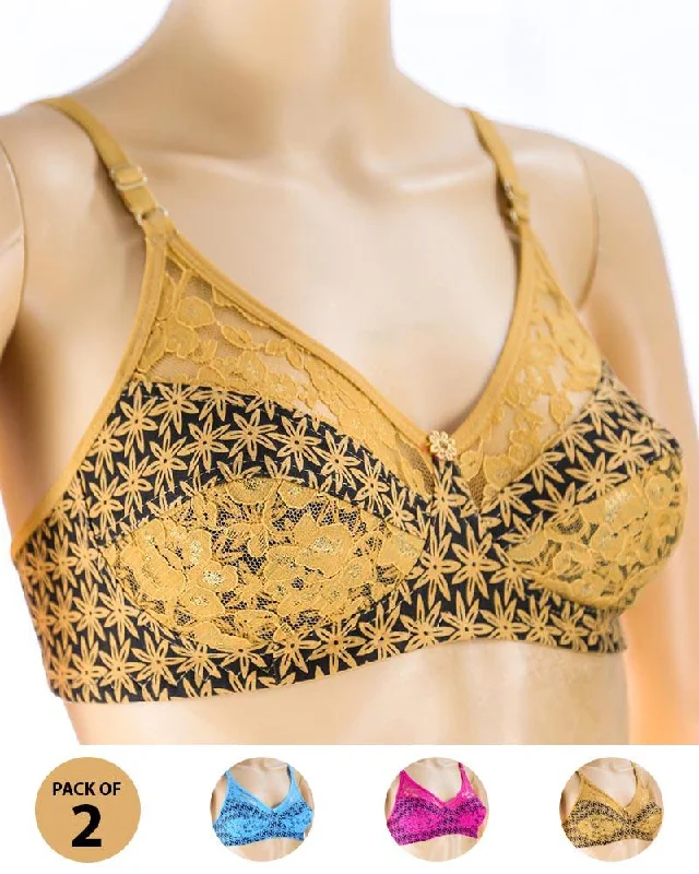 Pack of 2 Madam Bra - N1 - Non Padded Bra - Non Wired Bra Comfortable Bralette Style Pack of 2 Madam Bra - N1 - Non Padded Bra - Non Wired Bra Comfortable Bralette Style