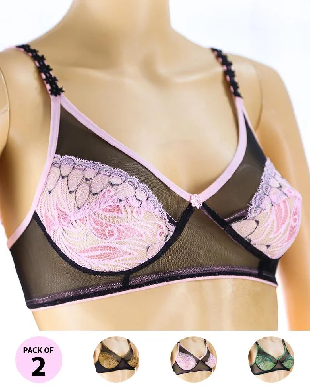 Pack of 2 Madam Bra - Rain - Non Padded Bra - Non Wired Bra Seamless Push-Up Bra