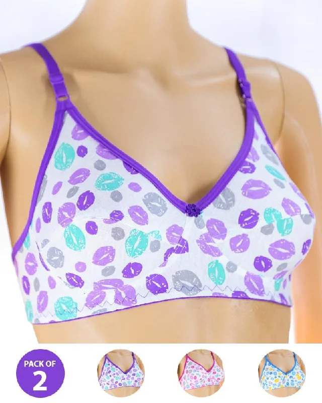 Pack of 2 Madam Bra - S14 - Non Padded Bra - Non Wired Bra Soft Mesh Bra