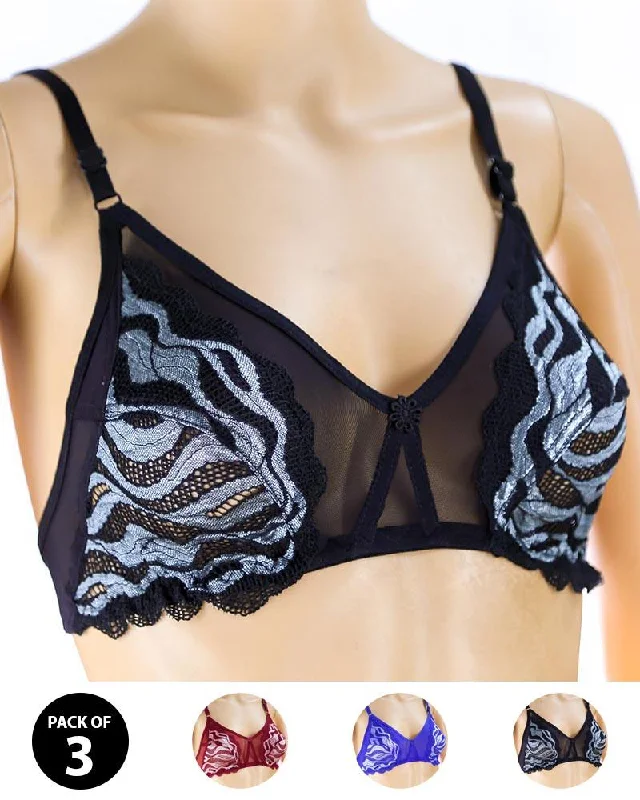Pack of 3 Madam Bra - Limca - Non Padded Bra - Non Wired Bra Sexy Lace Bralette