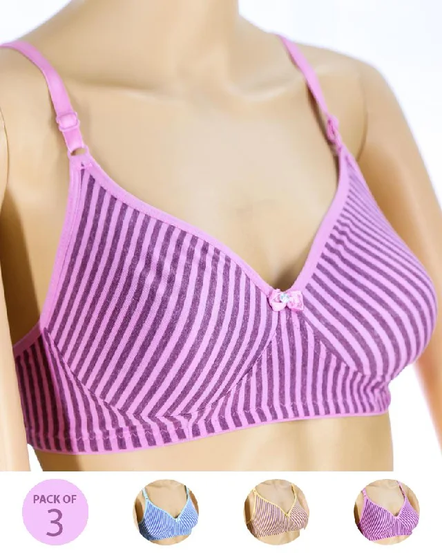 Pack of 3 - Madam Bra - M-4 - Non Padded, Non Wired Bra, Soft Jersey Cotton Bra Soft Support Bra Pack of 3 - Madam Bra - M-4 - Non Padded, Non Wired Bra, Soft Jersey Cotton Bra Soft Support Bra