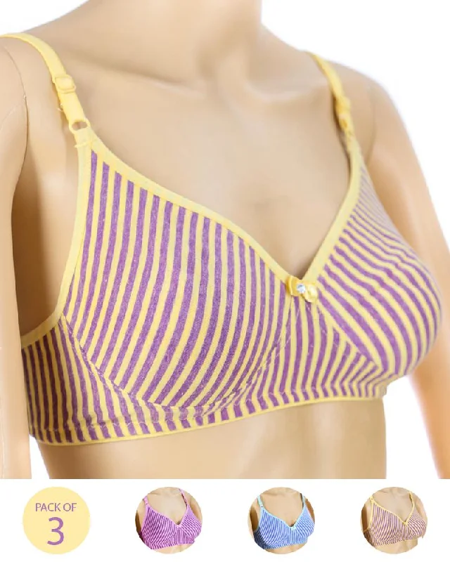 Pack of 3 - Madam Bra - M-4 - Non Padded, Non Wired Bra, Soft Jersey Cotton Bra Cozy Sleep Bra Pack of 3 - Madam Bra - M-4 - Non Padded, Non Wired Bra, Soft Jersey Cotton Bra Cozy Sleep Bra