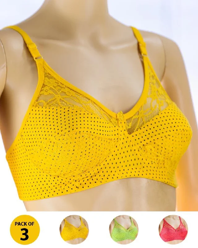 Pack of 3 Madam Bra - N2 - Non Padded Bra - Non Wired Bra Full Coverage Bra