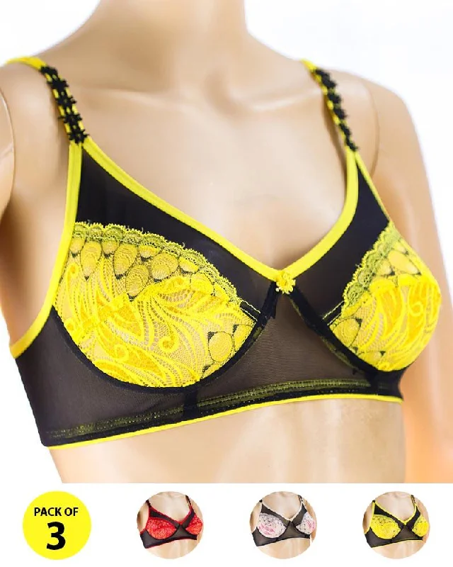 Pack of 3 Madam Bra - Rain - Non Padded Bra - Non Wired Bra Seamless Bra Design