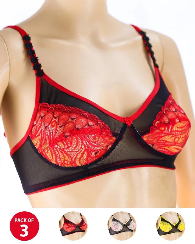 Pack of 3 Madam Bra - Rain - Non Padded Bra - Non Wired Bra Comfort Fit Bralette
