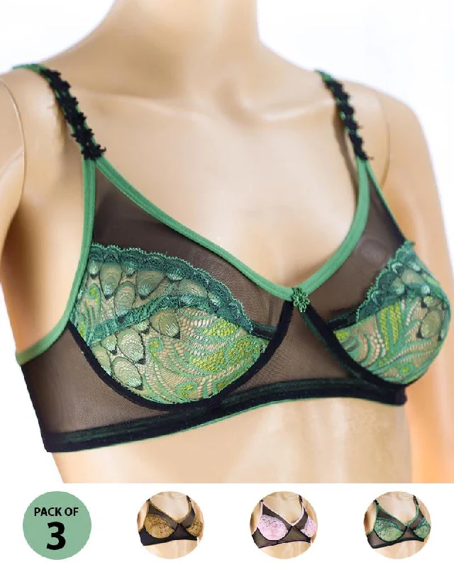 Pack of 3 Madam Bra - Rain - Non Padded Bra - Non Wired Bra Chic Satin Bra