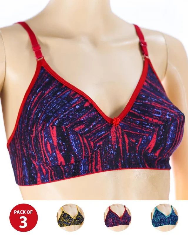 Pack of 3 Madam Bra - S13 - Non Padded Bra - Non Wired Bra Push-Up Padded Bra