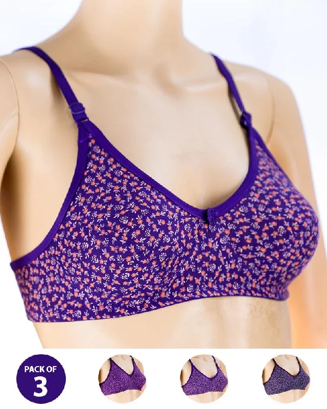 Pack of 3 Madam Bra - Sarina-4 - Non Padded Bra - Non Wired Bra Sleek Push-Up Bra