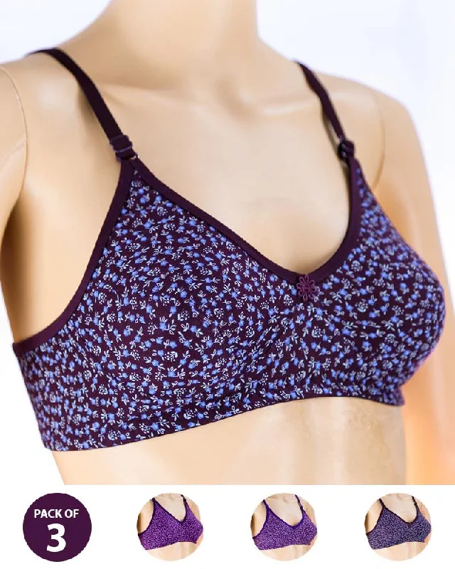 Pack of 3 Madam Bra - Sarina-4 - Non Padded Bra - Non Wired Bra Stretchy Full Coverage