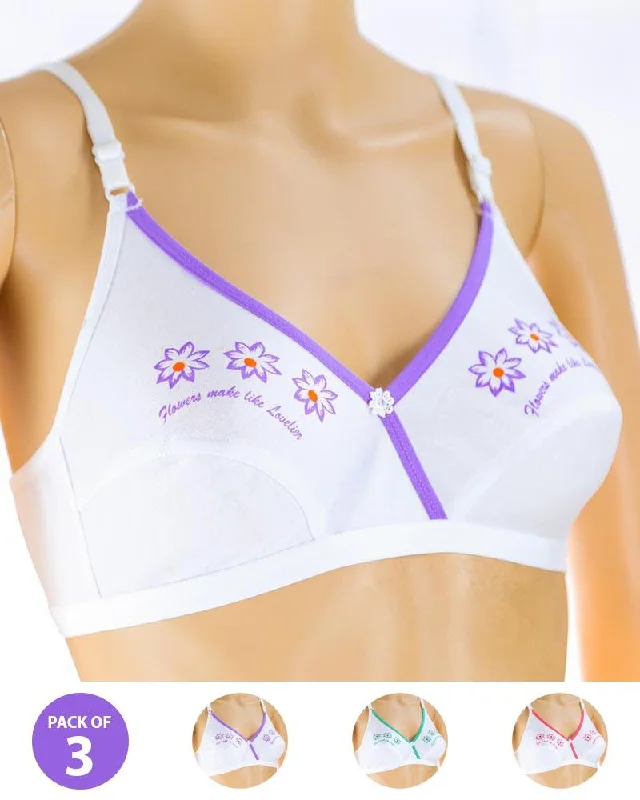 Pack of 3 Madam Bra - Tatto - Non Padded Bra - Non Wired Bra Feminine Lace Bra