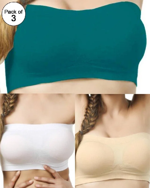 Pack of 3 - Strapless Sports Bra - Soft & Non Padded Bra - Mix Colours Soft Stretch Bra