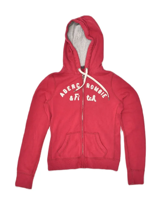 ABERCROMBIE & FITCH Womens Graphic Zip Hoodie Sweater UK 12 Medium Red Tailored Straight A-Line ABERCROMBIE & FITCH Womens Graphic Zip Hoodie Sweater UK 12 Medium Red Tailored Straight A-Line