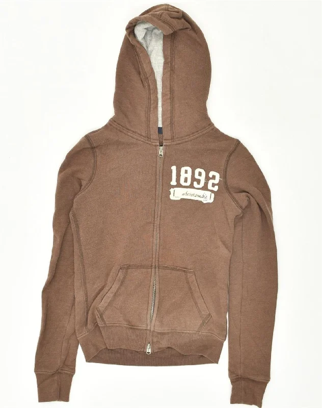 ABERCROMBIE & FITCH Womens Graphic Zip Hoodie Sweater UK 14 Large Brown Chenille Blend Fleece Blend Nylon Blend ABERCROMBIE & FITCH Womens Graphic Zip Hoodie Sweater UK 14 Large Brown Chenille Blend Fleece Blend Nylon Blend