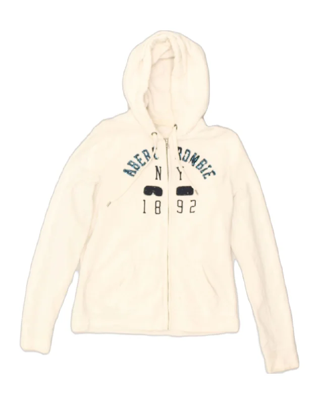 ABERCROMBIE & FITCH Womens Graphic Zip Hoodie Sweater UK 14 Large White Hooded Sweater Collared Sweater Shawl Collar ABERCROMBIE & FITCH Womens Graphic Zip Hoodie Sweater UK 14 Large White Hooded Sweater Collared Sweater Shawl Collar
