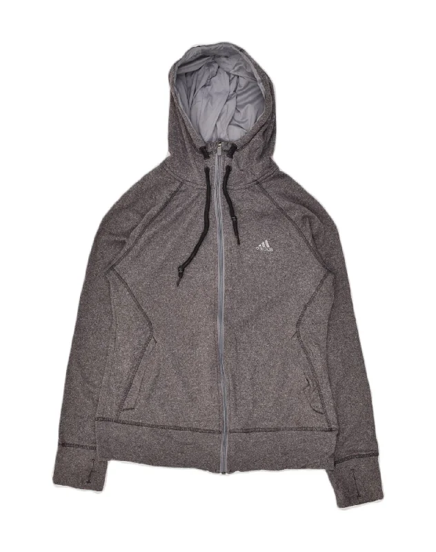 ADIDAS Womens Climawarm Zip Hoodie Sweater UK 14 Medium Grey Polyester Solid Color Striped Floral Print ADIDAS Womens Climawarm Zip Hoodie Sweater UK 14 Medium Grey Polyester Solid Color Striped Floral Print