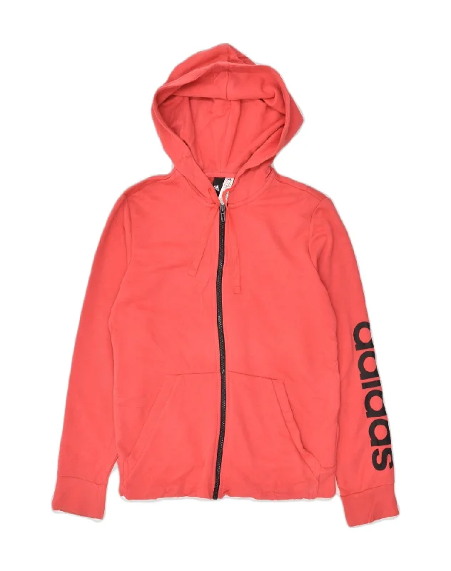 ADIDAS Womens Graphic Zip Hoodie Sweater UK 14 Medium Pink Cotton Ribbed Striped Patterned ADIDAS Womens Graphic Zip Hoodie Sweater UK 14 Medium Pink Cotton Ribbed Striped Patterned