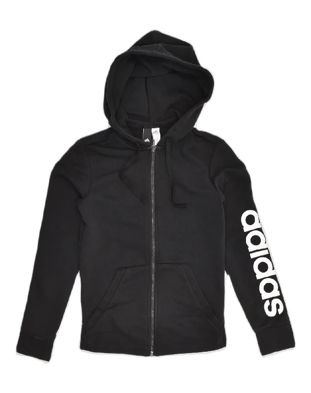 ADIDAS Womens Graphic Zip Hoodie Sweater UK 4-6 XS Black Cotton Oversized Loose Flowy ADIDAS Womens Graphic Zip Hoodie Sweater UK 4-6 XS Black Cotton Oversized Loose Flowy