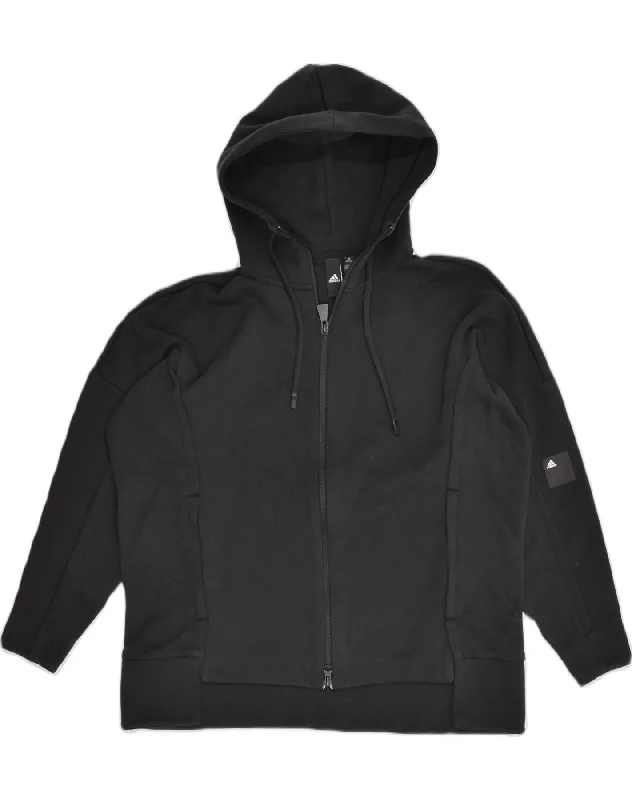 ADIDAS Womens Oversized Zip Hoodie Sweater UK 10 Small Black Cotton Silk Blend Satin Velvet ADIDAS Womens Oversized Zip Hoodie Sweater UK 10 Small Black Cotton Silk Blend Satin Velvet