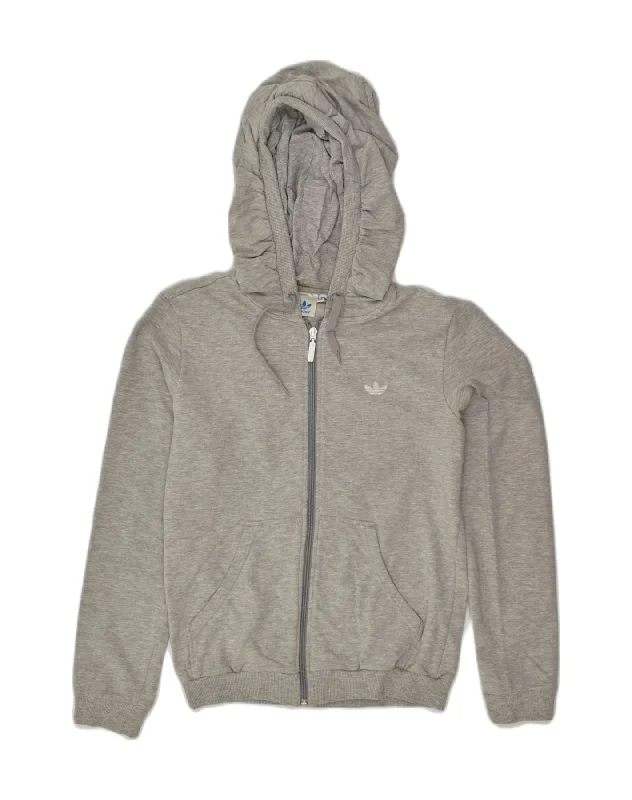 ADIDAS Womens Zip Hoodie Sweater IT 44 Medium Grey Cotton Thin Thick Dense
