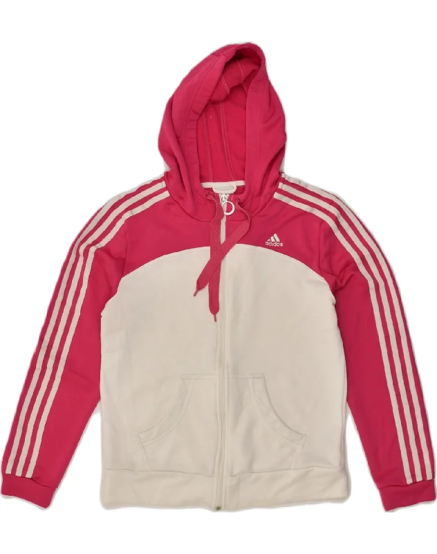 ADIDAS Womens Zip Hoodie Sweater UK 16 Large Pink Colourblock Polyester Fitted Slim Tailored