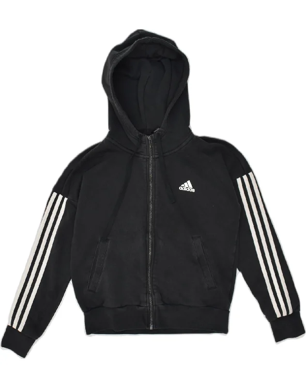 ADIDAS Womens Zip Hoodie Sweater UK 8/10 Small Black Cotton Zippered Buttoned Snapped ADIDAS Womens Zip Hoodie Sweater UK 8/10 Small Black Cotton Zippered Buttoned Snapped