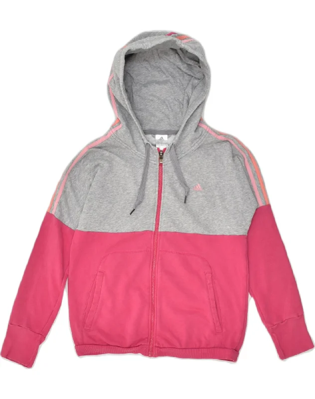 ADIDAS Womens Zip Hoodie Sweater UK 8/10 Small Pink Colourblock Cotton Elasticated Padded Insulated ADIDAS Womens Zip Hoodie Sweater UK 8/10 Small Pink Colourblock Cotton Elasticated Padded Insulated