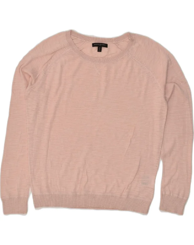 BANANA REPUBLIC Womens Crew Neck Jumper Sweater UK 14 Medium Beige Cotton Transparent Opaque Sheer