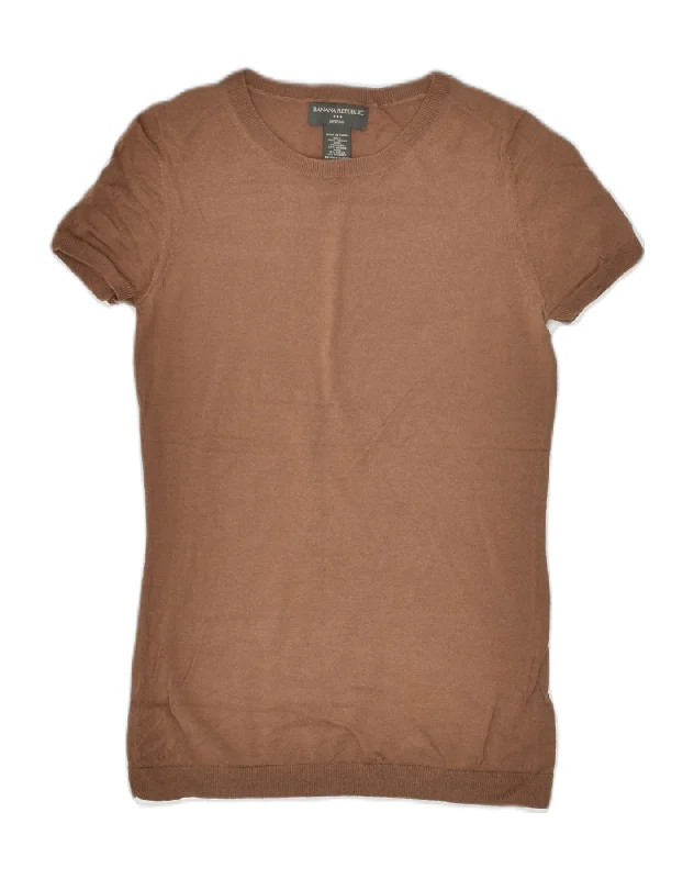 BANANA REPUBLIC Womens Crew Neck Jumper Sweater UK 8 Small Brown Mesh Blend Leather Blend Suede Blend BANANA REPUBLIC Womens Crew Neck Jumper Sweater UK 8 Small Brown Mesh Blend Leather Blend Suede Blend