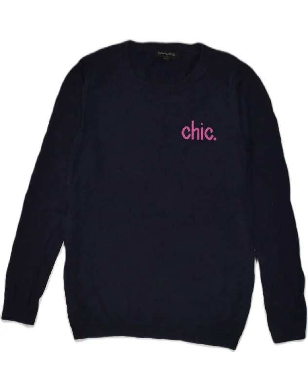 BANANA REPUBLIC Womens Graphic Crew Neck Jumper Sweater UK 6 XS Navy Blue Lace Blend Ribbed Blend Corduroy Blend BANANA REPUBLIC Womens Graphic Crew Neck Jumper Sweater UK 6 XS Navy Blue Lace Blend Ribbed Blend Corduroy Blend