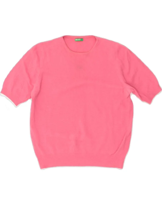 BENETTON Womens Short Sleeve Crew Neck Jumper Sweater UK 18 XL Pink Wool Spandex Rayon Corduroy BENETTON Womens Short Sleeve Crew Neck Jumper Sweater UK 18 XL Pink Wool Spandex Rayon Corduroy