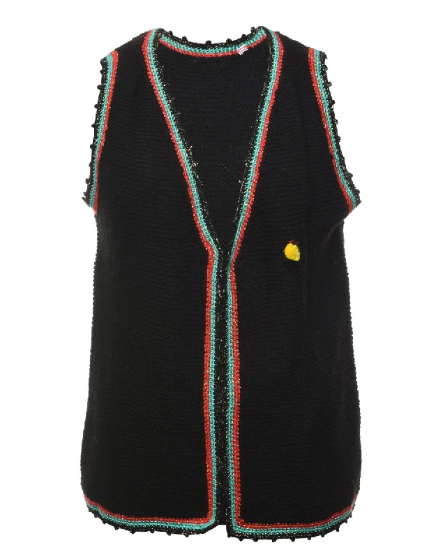 Black Sweater Vest - L Satin Fabric Silk Fabric Chiffon Fabric