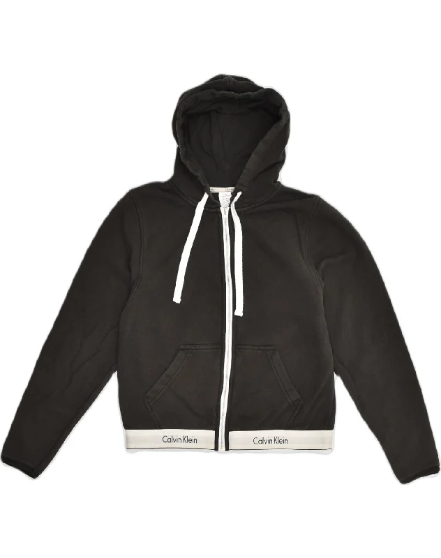 CALVIN KLEIN Womens Crop Zip Hoodie Sweater UK 12 Medium Black Cotton Transparent Opaque Sheer CALVIN KLEIN Womens Crop Zip Hoodie Sweater UK 12 Medium Black Cotton Transparent Opaque Sheer