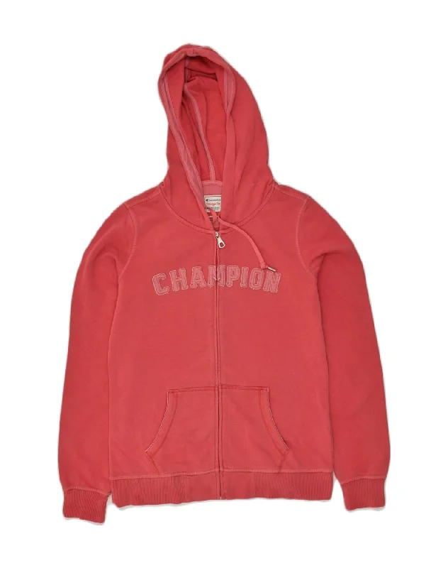 CHAMPION Womens Graphic Zip Hoodie Sweater UK 12 Medium Red Cotton Bright Pastel Dark CHAMPION Womens Graphic Zip Hoodie Sweater UK 12 Medium Red Cotton Bright Pastel Dark