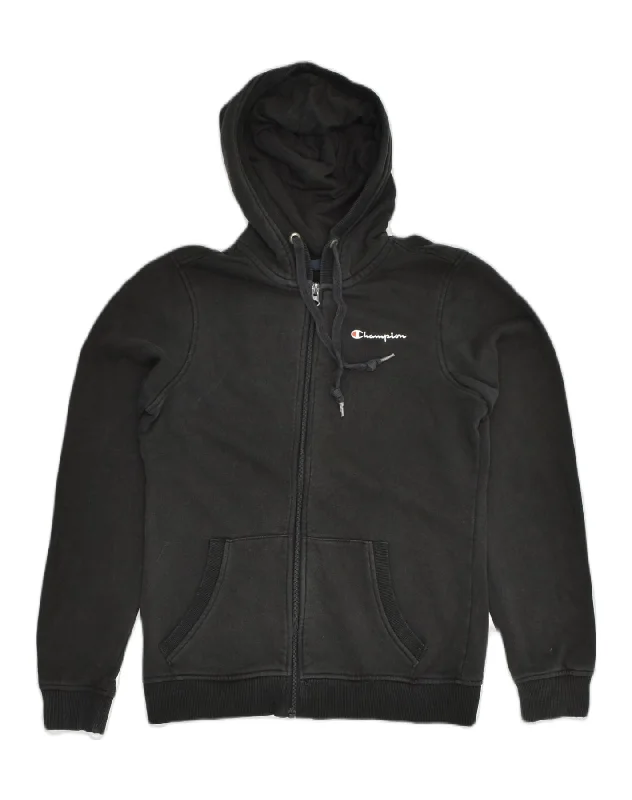 CHAMPION Womens Zip Hoodie Sweater UK 10 Small Black Cotton Graphic Sweater Embroidered Appliqued CHAMPION Womens Zip Hoodie Sweater UK 10 Small Black Cotton Graphic Sweater Embroidered Appliqued