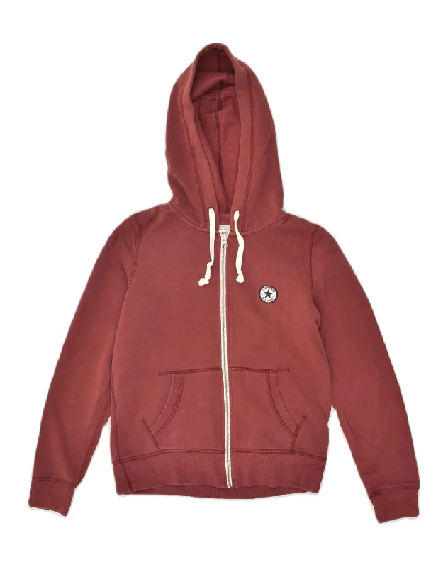 CONVERSE Womens Zip Hoodie Sweater UK 14 Large Maroon Cotton Cotton Fabric Linen Fabric Terry Fabric CONVERSE Womens Zip Hoodie Sweater UK 14 Large Maroon Cotton Cotton Fabric Linen Fabric Terry Fabric