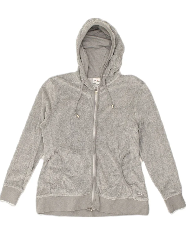 ELLESSE Womens Zip Hoodie Sweater UK 10 Small Grey Cotton Fleece Fabric Down Fabric Feather Fabric