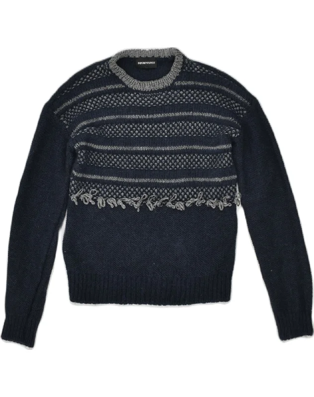 EMPORIO ARMANI Womens Crew Neck Jumper Sweater IT 40 Small Navy Blue Mesh Fabric Canvas Fabric Denim Fabric