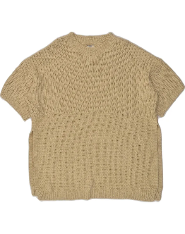 FAT FACE Womens Short Sleeve Crew Neck Jumper Sweater UK 16 Large Beige Plaid Sweater Polka Dot Checkered FAT FACE Womens Short Sleeve Crew Neck Jumper Sweater UK 16 Large Beige Plaid Sweater Polka Dot Checkered