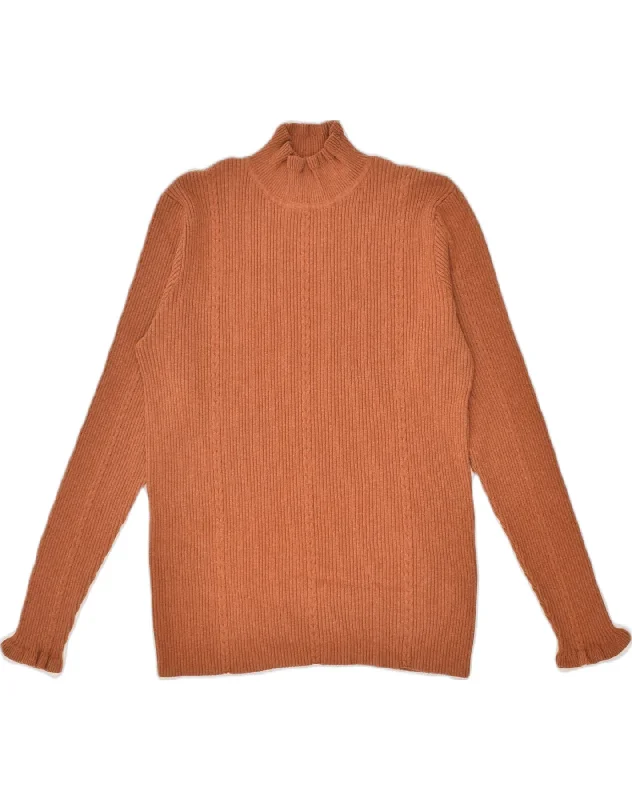 FAT FACE Womens Turtle Neck Jumper Sweater UK 14 Large  Orange Cotton Wool Fabric Cashmere Fabric Tweed Fabric